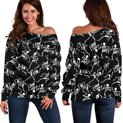 Skeleton Style Print Off Shoulder Sweatshirt