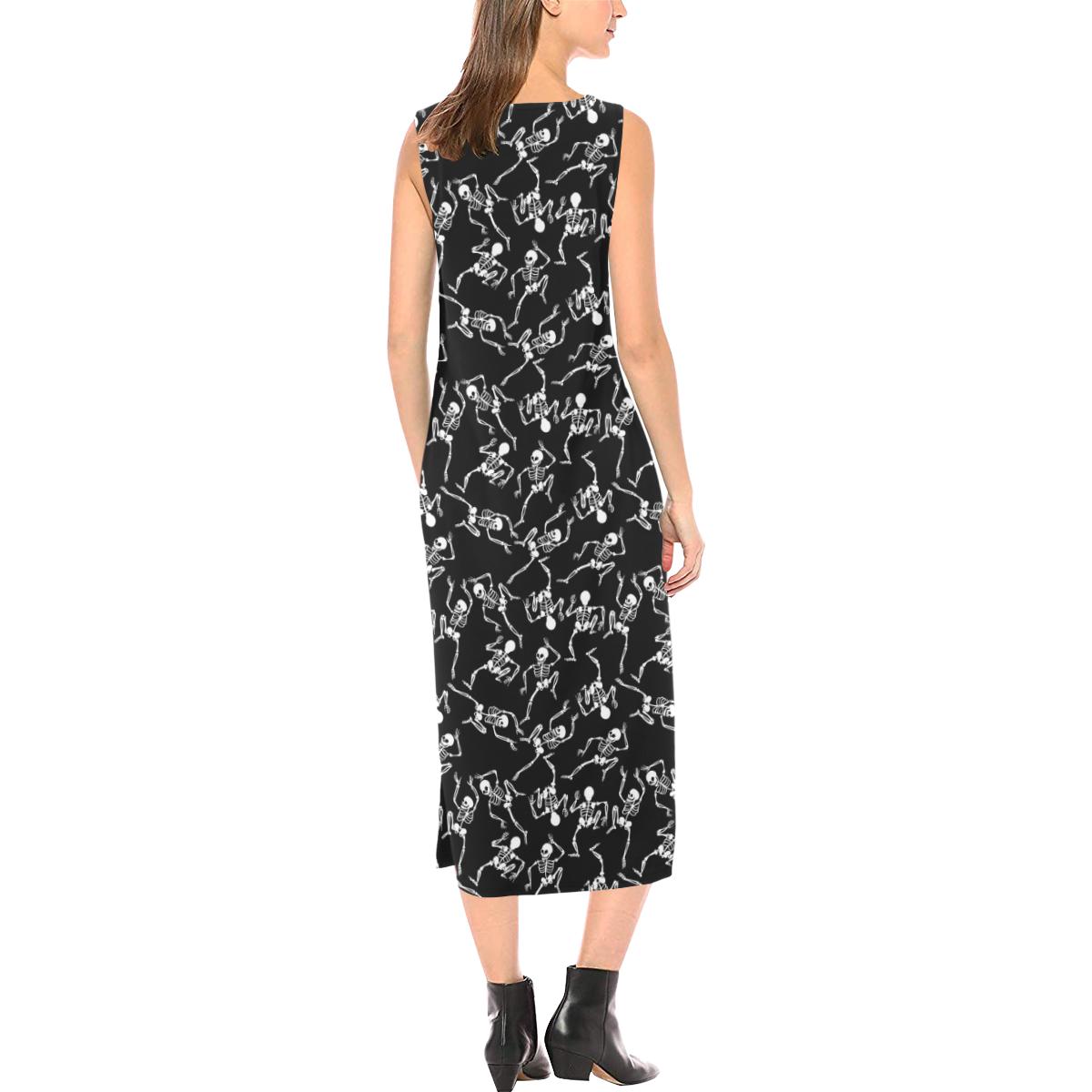Skeleton Style Print Sleeveless Open Fork Long Dress (Model D08)-JTAMIGO.COM
