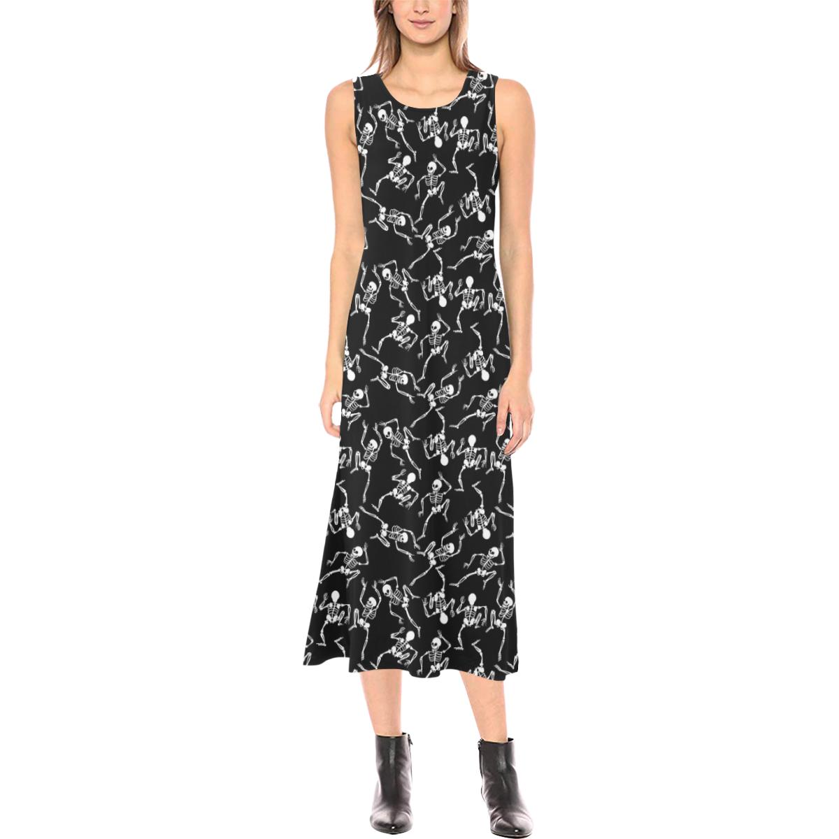 Skeleton Style Print Sleeveless Open Fork Long Dress (Model D08)-JTAMIGO.COM