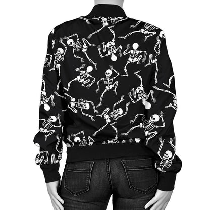Skeleton Style Print Women Casual Bomber Jacket