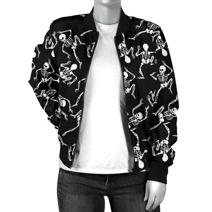 Skeleton Style Print Women Casual Bomber Jacket