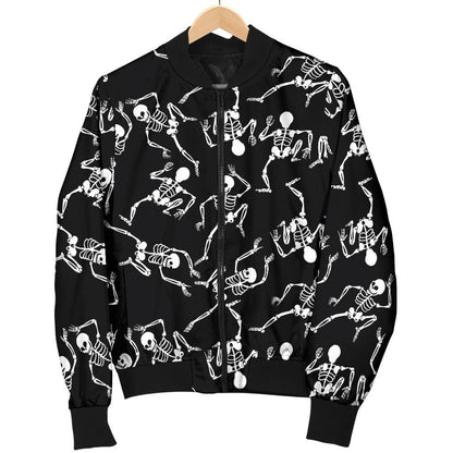 Skeleton Style Print Women Casual Bomber Jacket
