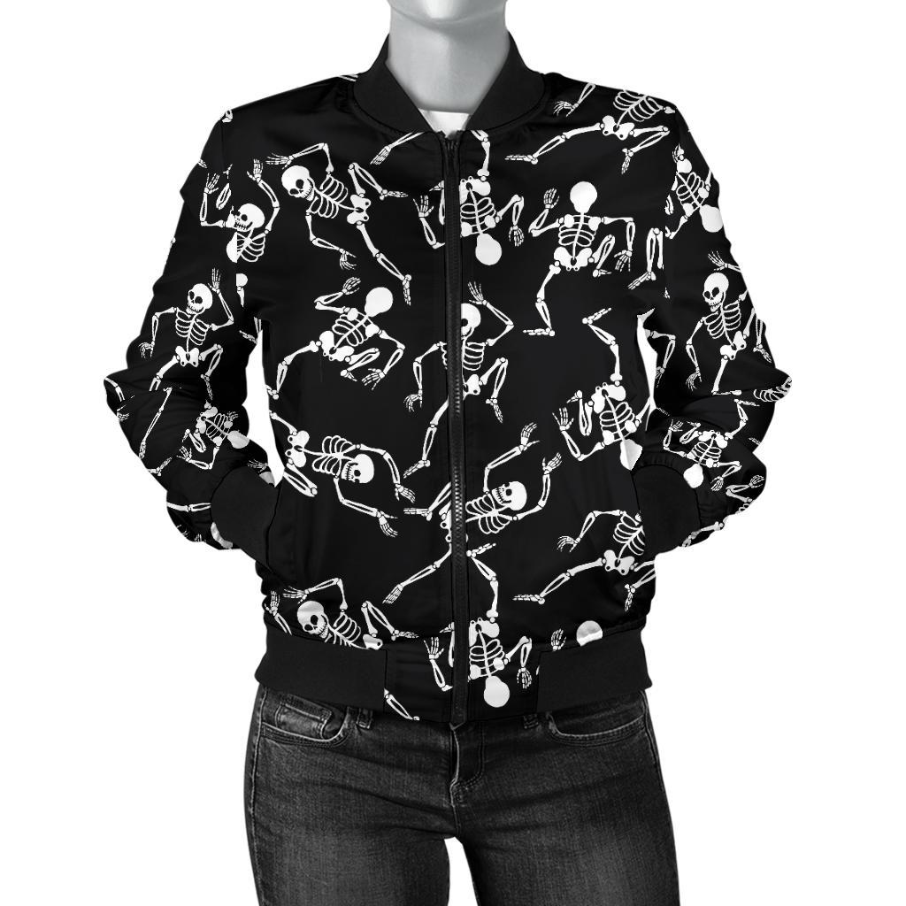Skeleton Style Print Women Casual Bomber Jacket