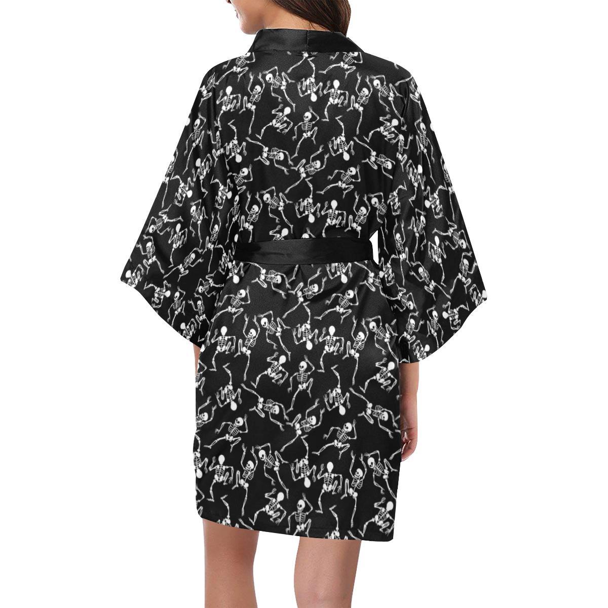 Skeleton Style Print Women Short Kimono Robe