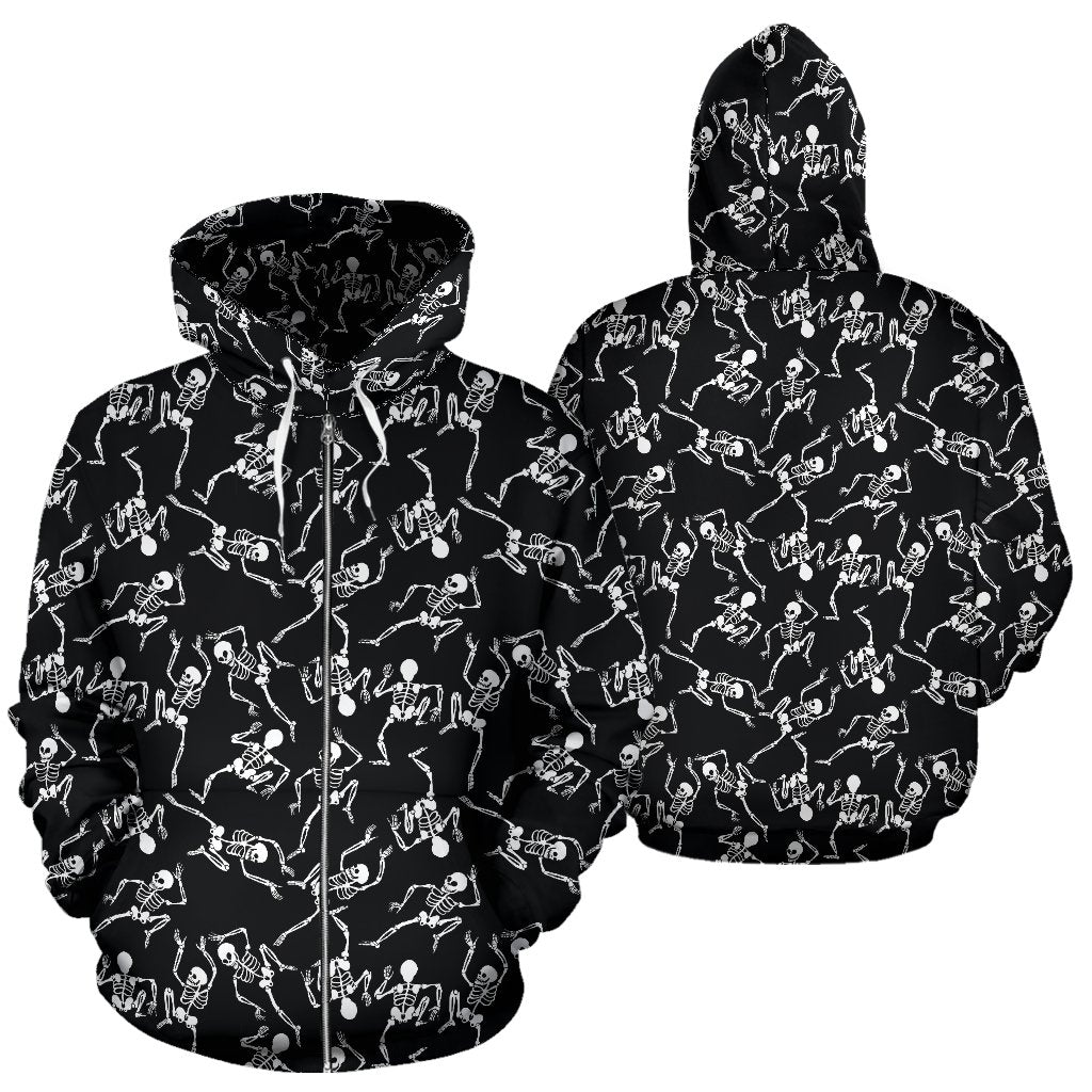 Skeleton Style Print Zip Up Hoodie