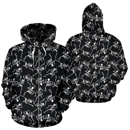 Skeleton Style Print Zip Up Hoodie