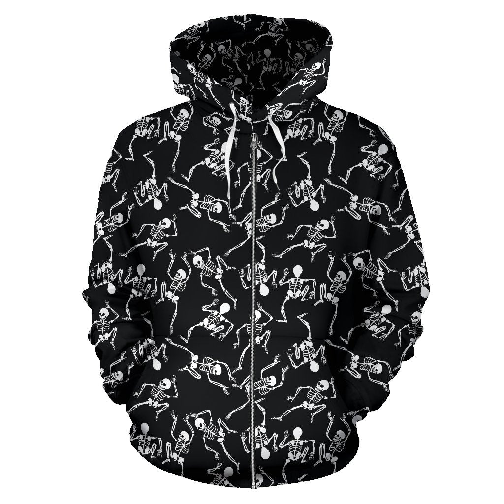 Skeleton Style Print Zip Up Hoodie