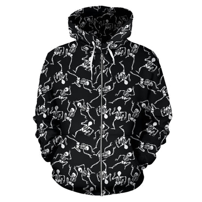 Skeleton Style Print Zip Up Hoodie