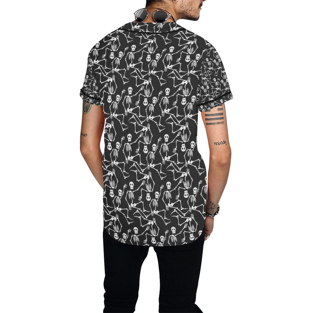 Skeleton Themed Print Baseball Jersey-JTAMIGO.COM
