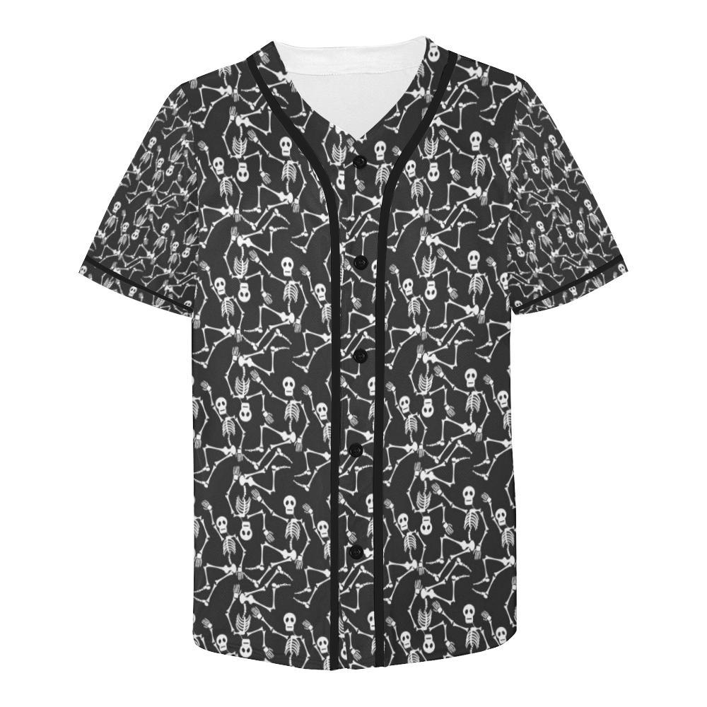 Skeleton Themed Print Baseball Jersey-JTAMIGO.COM