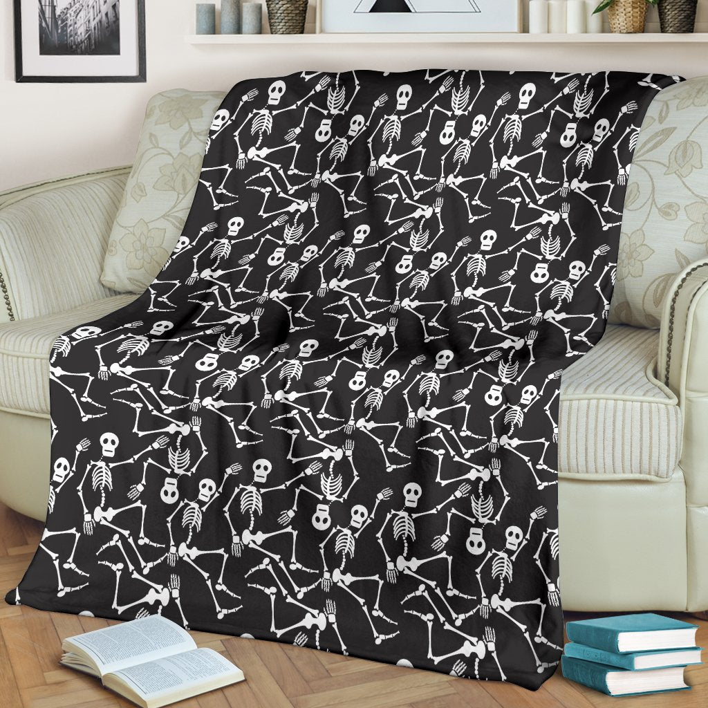 Skeleton Themed Print Fleece Blanket