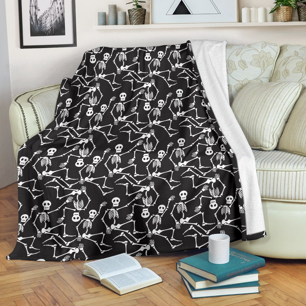 Skeleton Themed Print Fleece Blanket