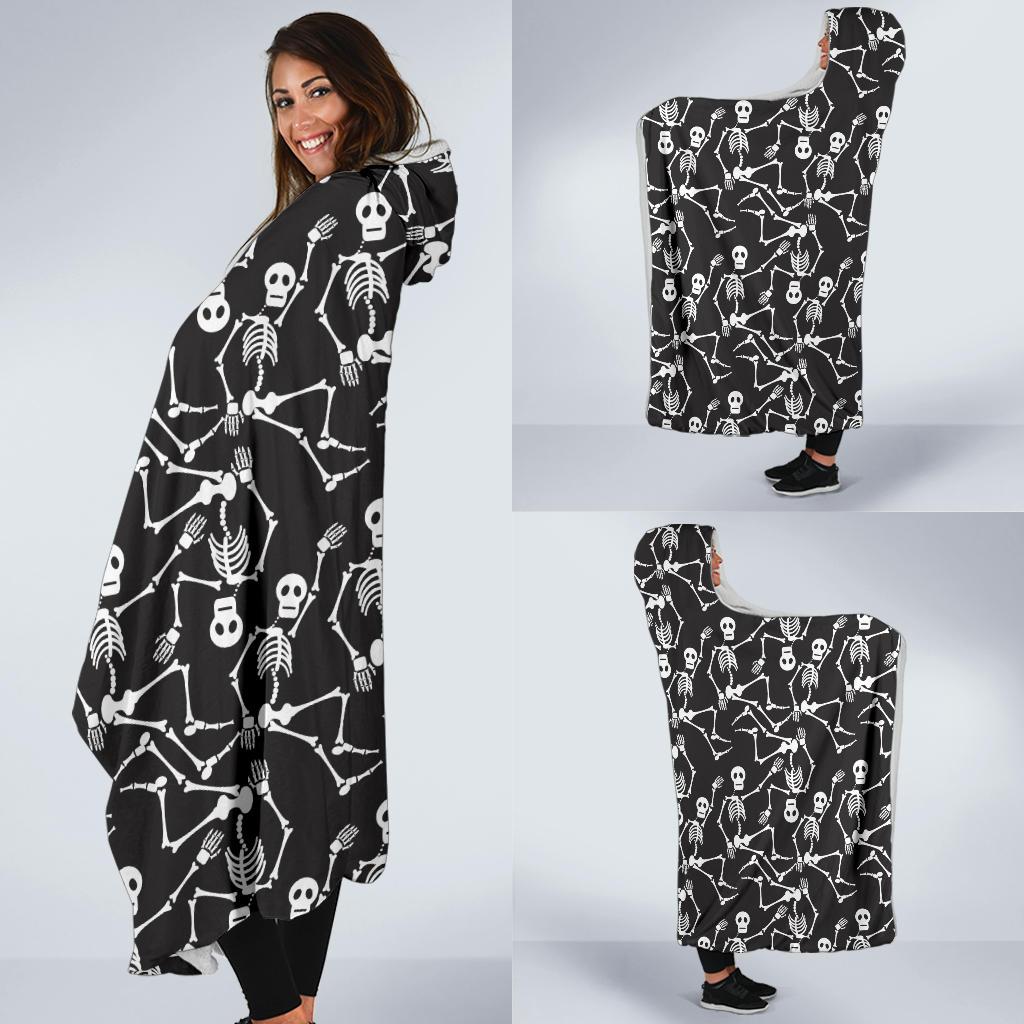 Skeleton Themed Print Hooded Blanket-JTAMIGO.COM