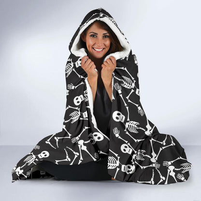 Skeleton Themed Print Hooded Blanket-JTAMIGO.COM