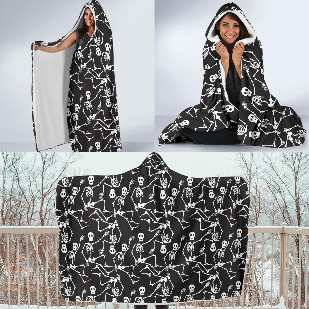 Skeleton Themed Print Hooded Blanket-JTAMIGO.COM