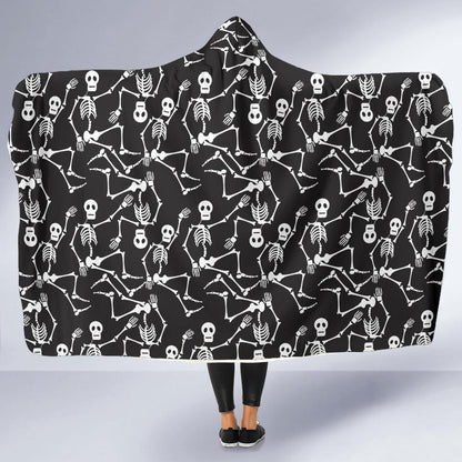 Skeleton Themed Print Hooded Blanket-JTAMIGO.COM