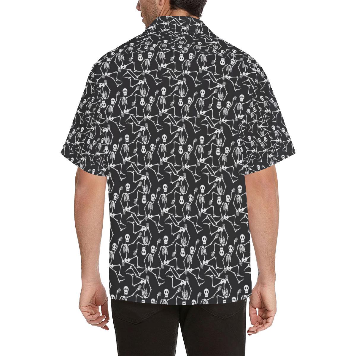 Skeleton Themed Print Men Aloha Hawaiian Shirt