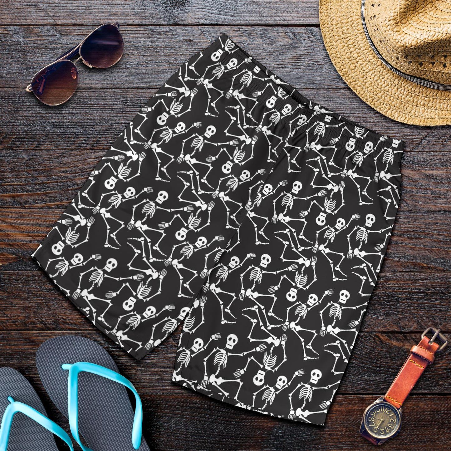 Skeleton Themed Print Mens Shorts-JTAMIGO.COM