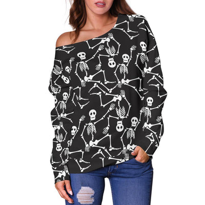 Skeleton Themed Print Off Shoulder Sweatshirt