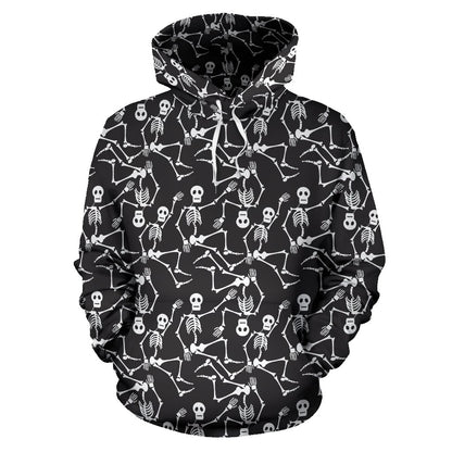 Skeleton Themed Print Pullover Hoodie