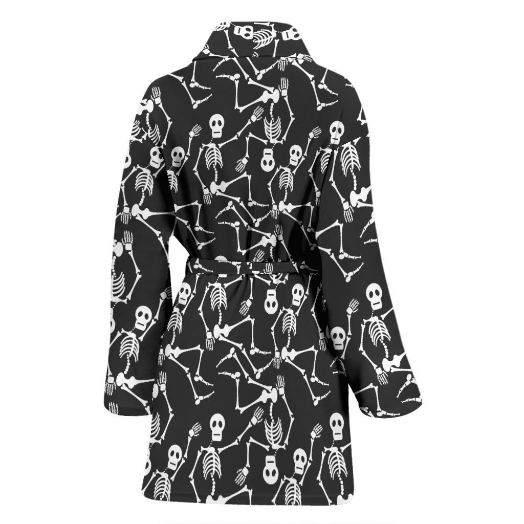 Skeleton Themed Print Women Bath Robe-JTAMIGO.COM
