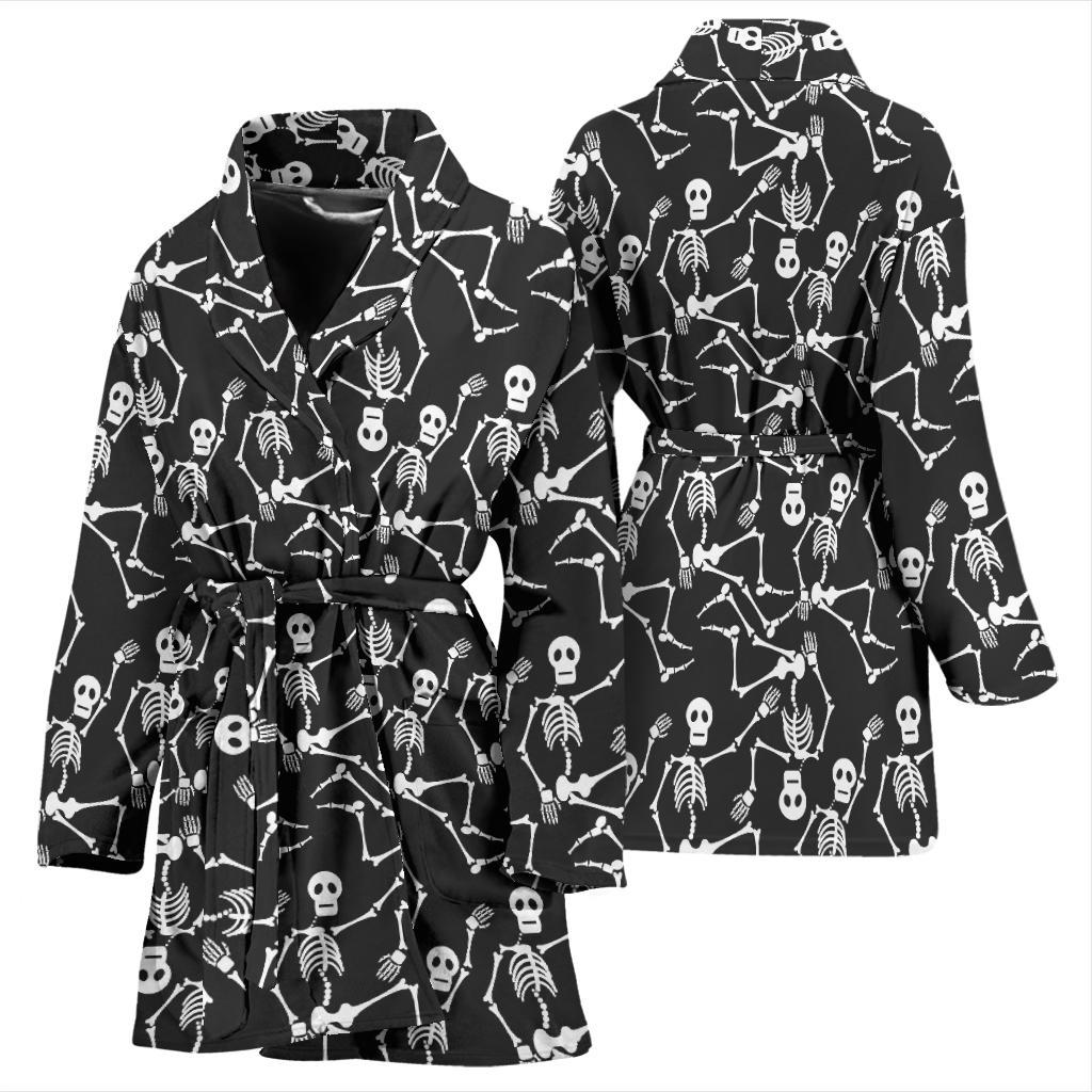 Skeleton Themed Print Women Bath Robe-JTAMIGO.COM