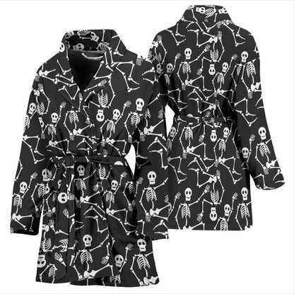 Skeleton Themed Print Women Bath Robe-JTAMIGO.COM