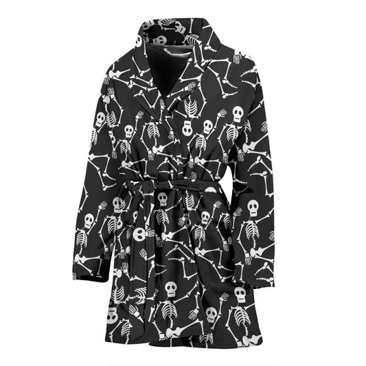 Skeleton Themed Print Women Bath Robe-JTAMIGO.COM
