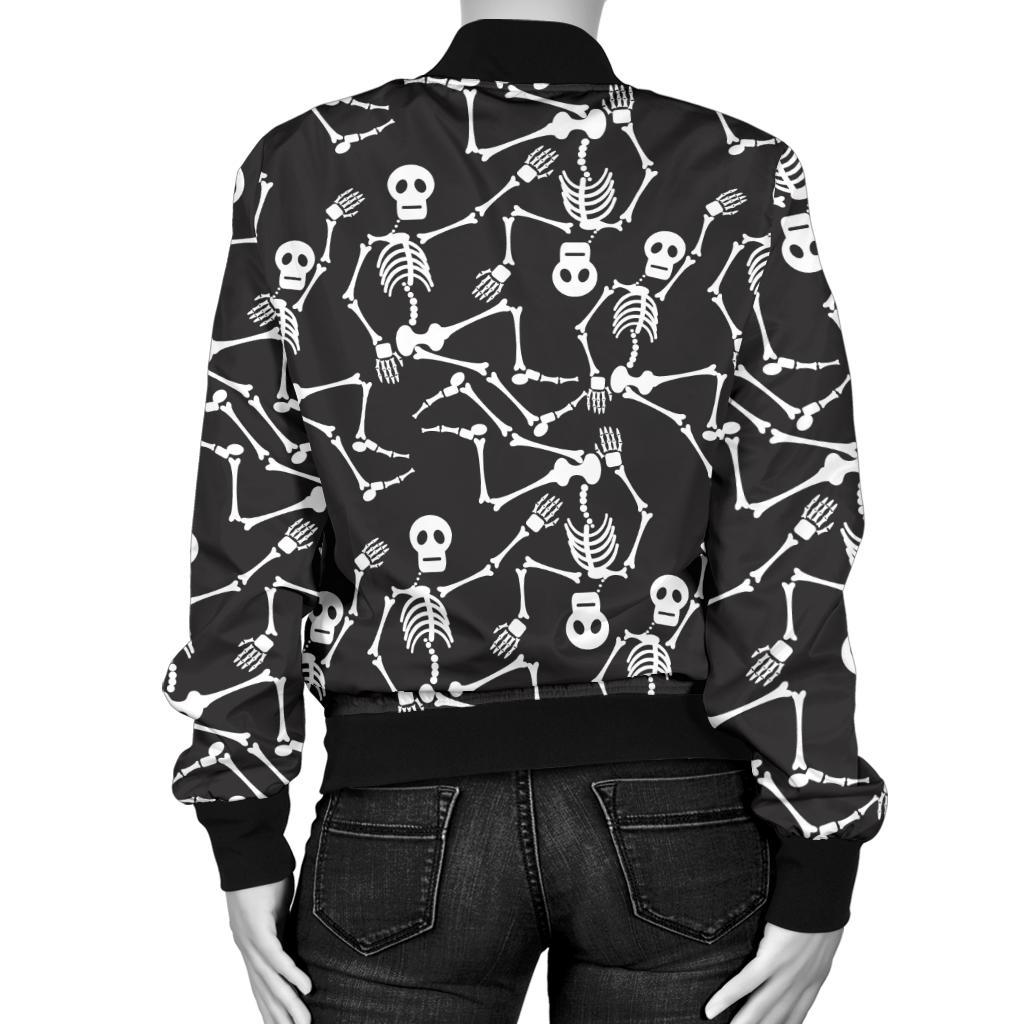 Skeleton Themed Print Women Casual Bomber Jacket