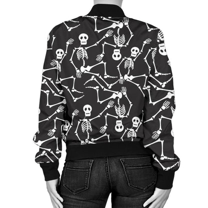 Skeleton Themed Print Women Casual Bomber Jacket