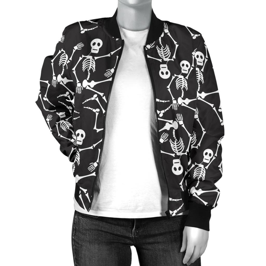 Skeleton Themed Print Women Casual Bomber Jacket
