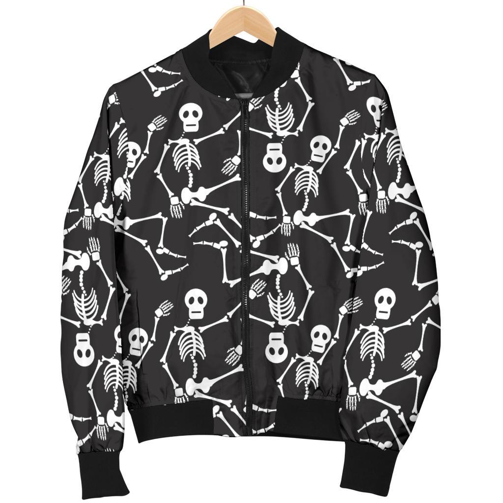 Skeleton Themed Print Women Casual Bomber Jacket