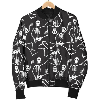 Skeleton Themed Print Women Casual Bomber Jacket