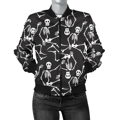 Skeleton Themed Print Women Casual Bomber Jacket