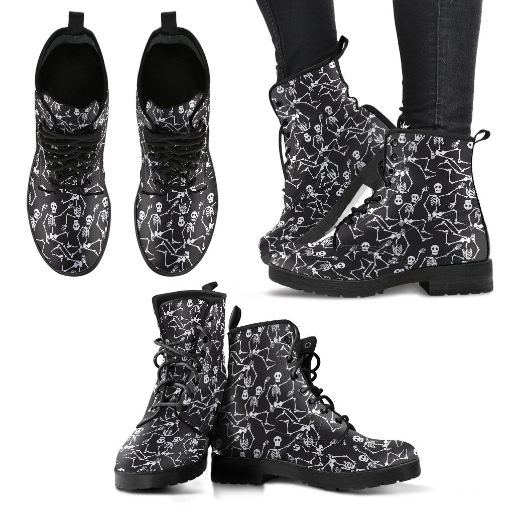 Skeleton Themed Print Women Leather Boots-JTAMIGO.COM