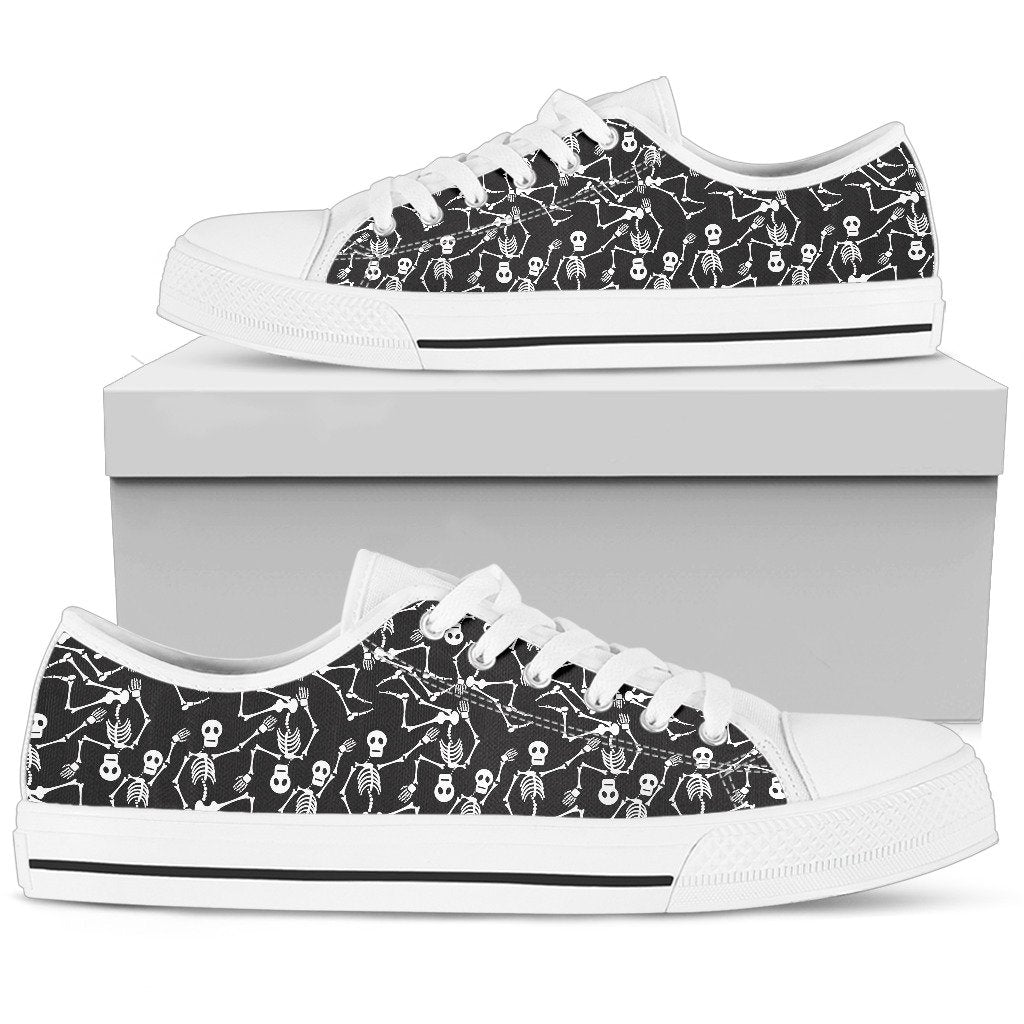 Skeleton Themed Print Women Low Top Shoes-JTAMIGO.COM