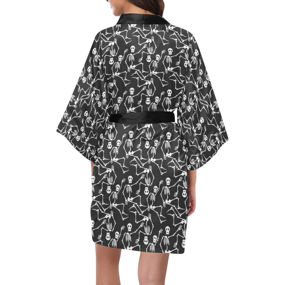 Skeleton Themed Print Women Short Kimono Robe