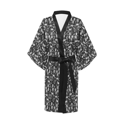 Skeleton Themed Print Women Short Kimono Robe
