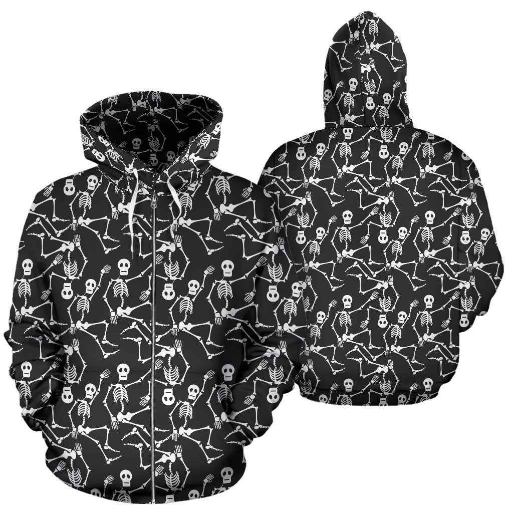 Skeleton Themed Print Zip Up Hoodie