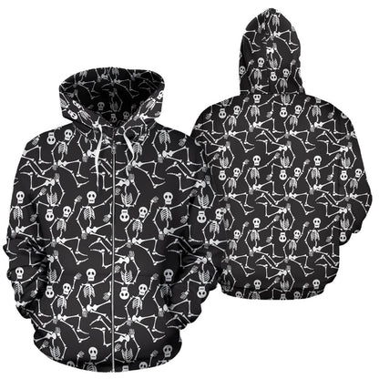 Skeleton Themed Print Zip Up Hoodie