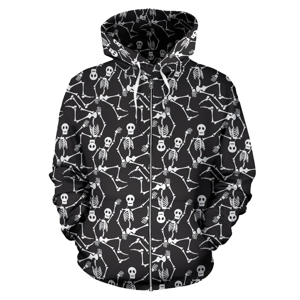 Skeleton Themed Print Zip Up Hoodie