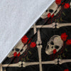 Skull Roses Bone Design Themed Print Fleece Blanket