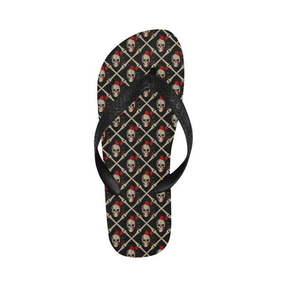 Skull Roses Bone Design Themed Print Flip Flops-JTAMIGO.COM