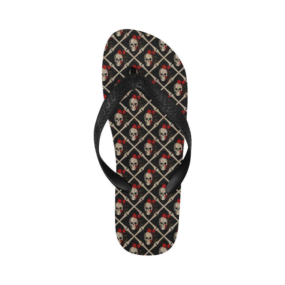 Skull Roses Bone Design Themed Print Flip Flops-JTAMIGO.COM