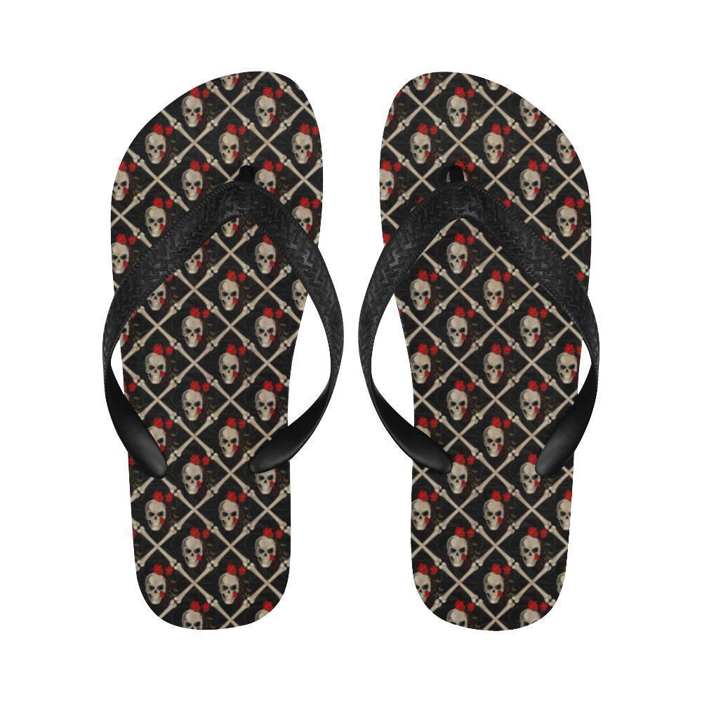 Skull Roses Bone Design Themed Print Flip Flops-JTAMIGO.COM