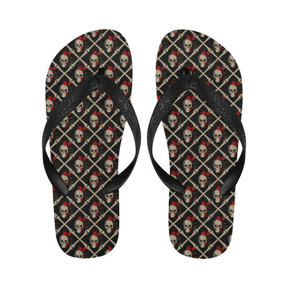 Skull Roses Bone Design Themed Print Flip Flops-JTAMIGO.COM