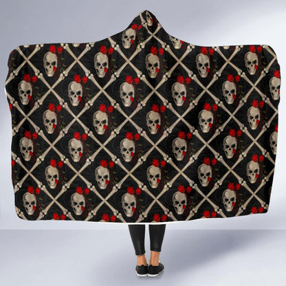 Skull Roses Bone Design Themed Print Hooded Blanket-JTAMIGO.COM