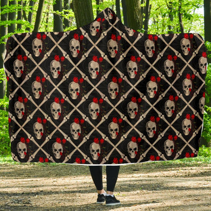 Skull Roses Bone Design Themed Print Hooded Blanket-JTAMIGO.COM
