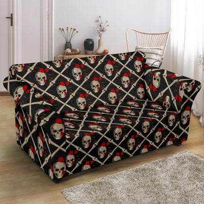 Skull Roses Bone Design Themed Print Loveseat Slipcover-JTAMIGO.COM