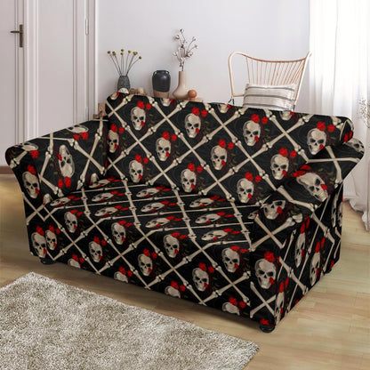 Skull Roses Bone Design Themed Print Loveseat Slipcover-JTAMIGO.COM